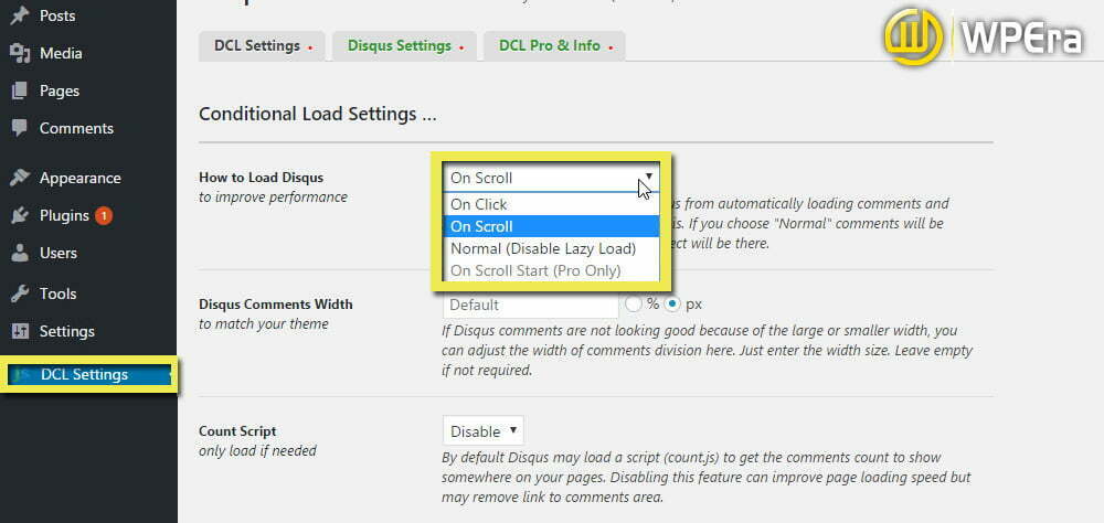Disqus Conditional Load dashboard